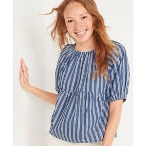 Old Navy Blue Striped Puff Sleeve Swing Top